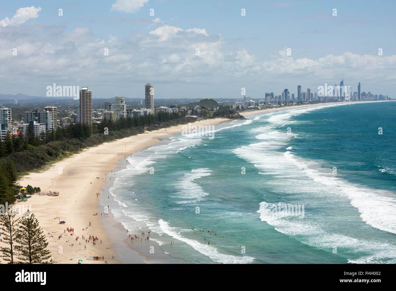 Burleigh Heads town and beach on the Gold Coast with Surfers Paradise