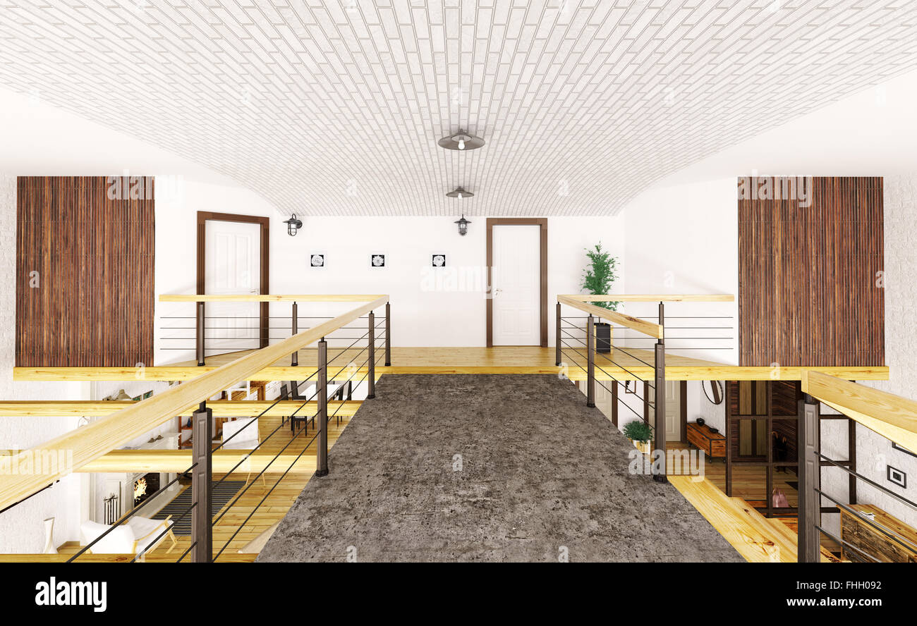 Interior of second floor of loft apartment 3d render Stock Photo Alamy