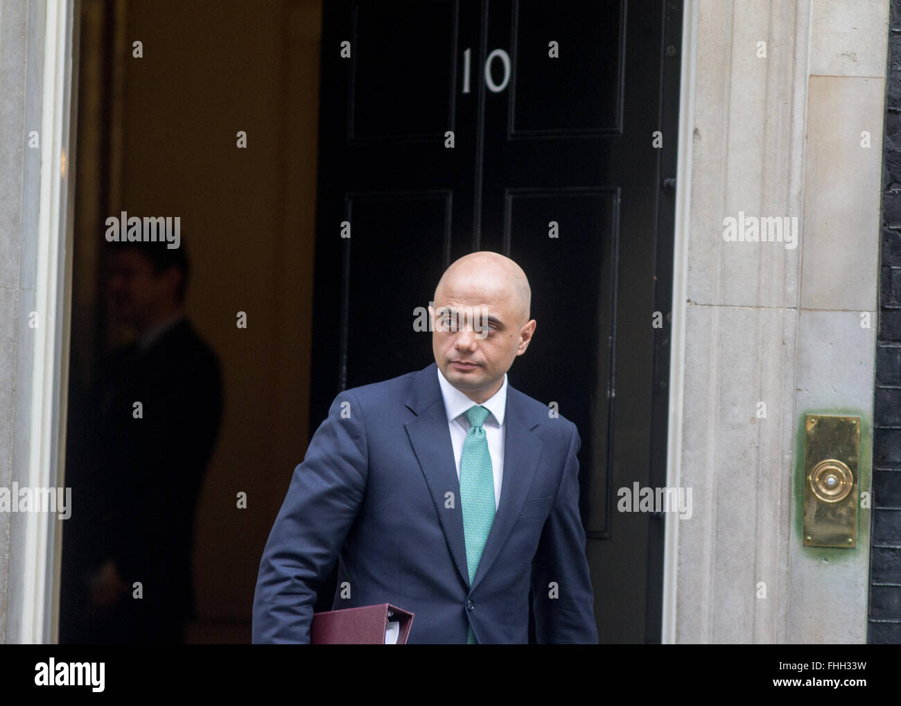 Sajid Javid,secretary of state for business Innovation and skills,leaves Downing street after the weekly cabinet meeting Stock Photo