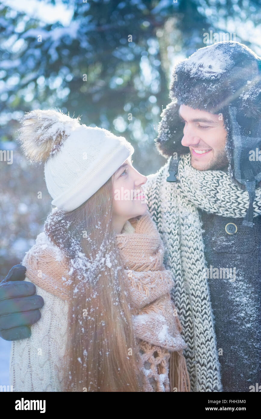 Portrait of couple in winter clothes Stock Photo