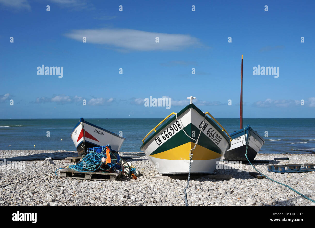 Fishing boats on the beach of Yport, Normandy, France Stock Photo