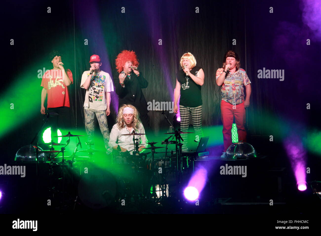 Munich, Germany. 24th Feb, 2016. Members of the band 'Die Prinzen' performing at a concert in Munich, Germany, 24 February 2016. 25 years after the first performance of the former choirboys, 'Die Prinzen' now started their jubilee tour. Photo: Gerda Naumann/SchlagerPlanet/dpa/Alamy Live News Stock Photo