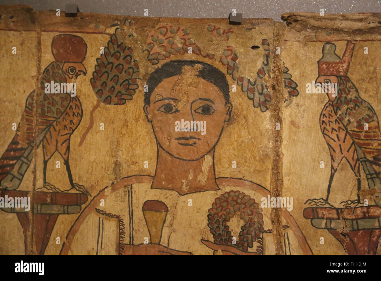 Egypt roman art. Coffin panel. Hermopolis West. 4th century AD. Louvre Museum. Paris. France. Stock Photo