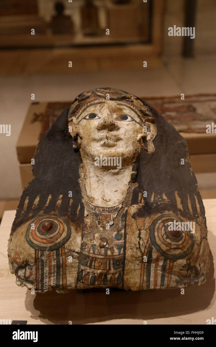 Roman Egypt. Mummy mask of a Woman.1st- 3rd century AD. Thebes. Louvre Museum. Paris. France. Stock Photo