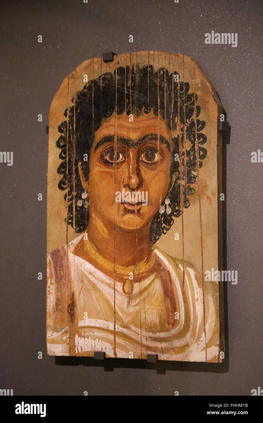 Mummy portrait. Panel painting. Woman. 1st-3rd century AD. Thebes, Egypt. Roman times. Louvre Museum. Paris. France. Stock Photo