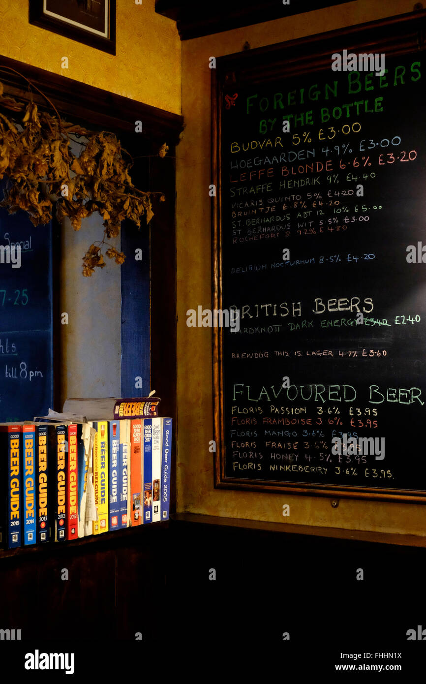 good beer guide books in traditional real ale pub in england uk Stock Photo