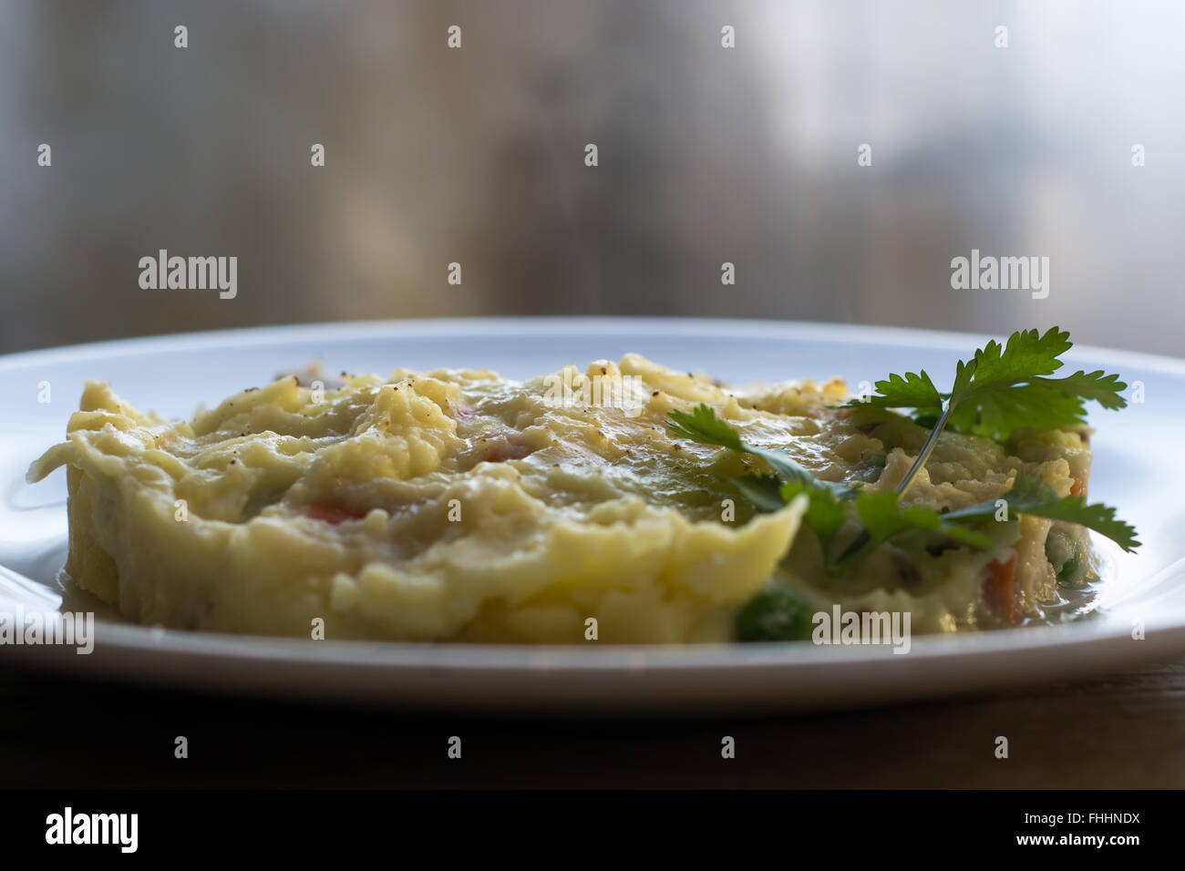 Salt cod brandade, on plate from side. French restaurant prepared