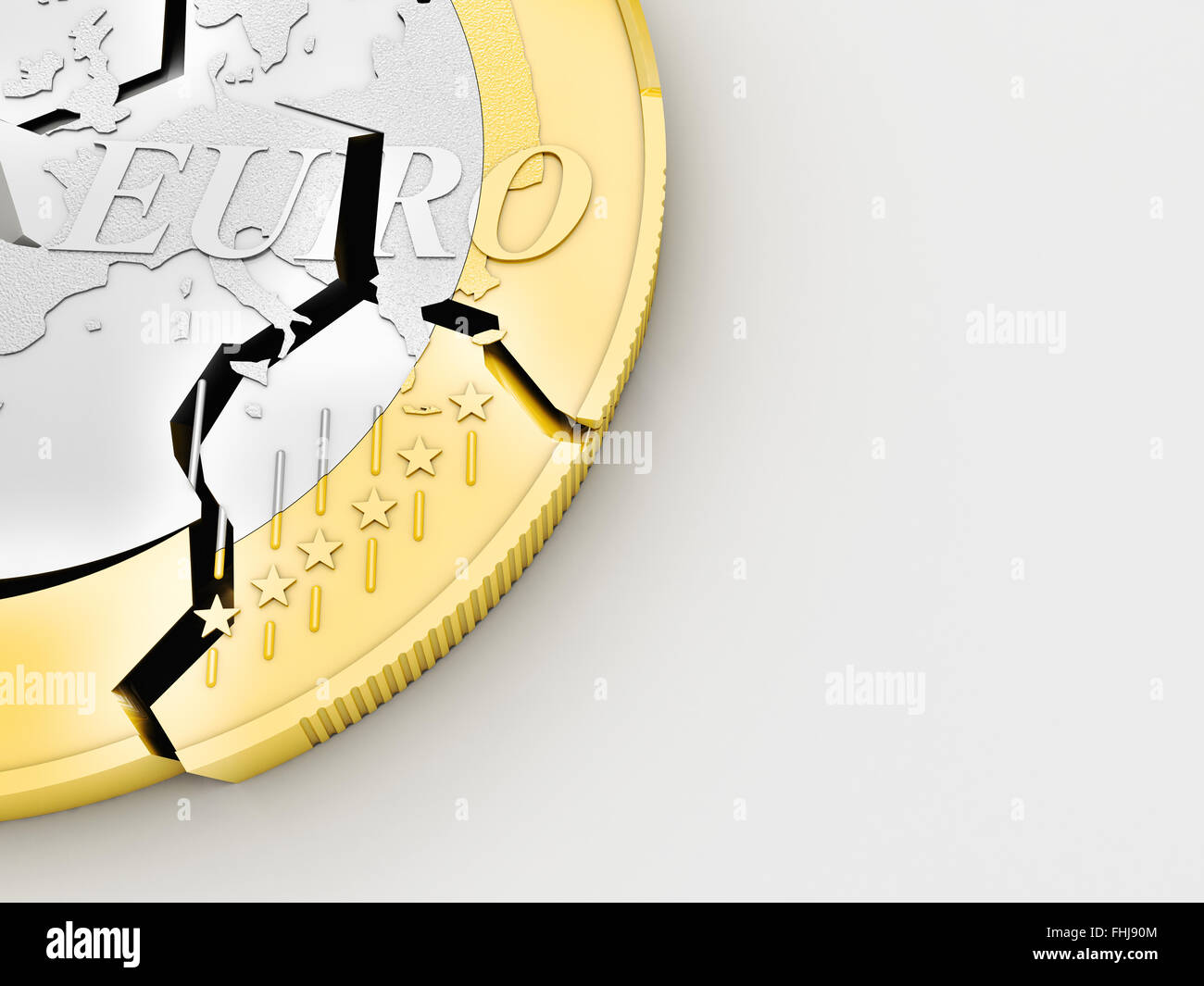 3d broken euro coin on white background Stock Photo
