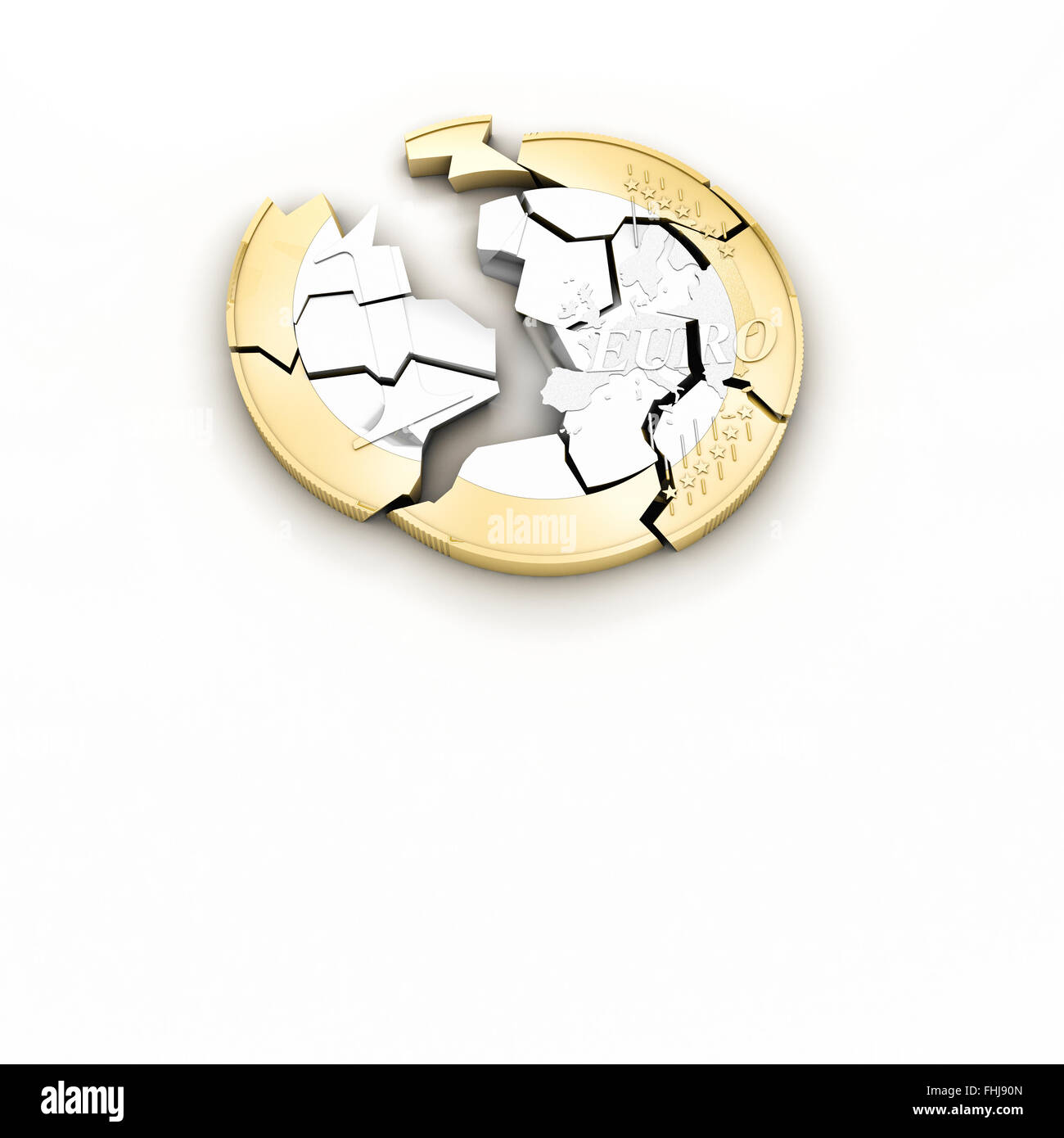 3d broken euro coin on white background Stock Photo