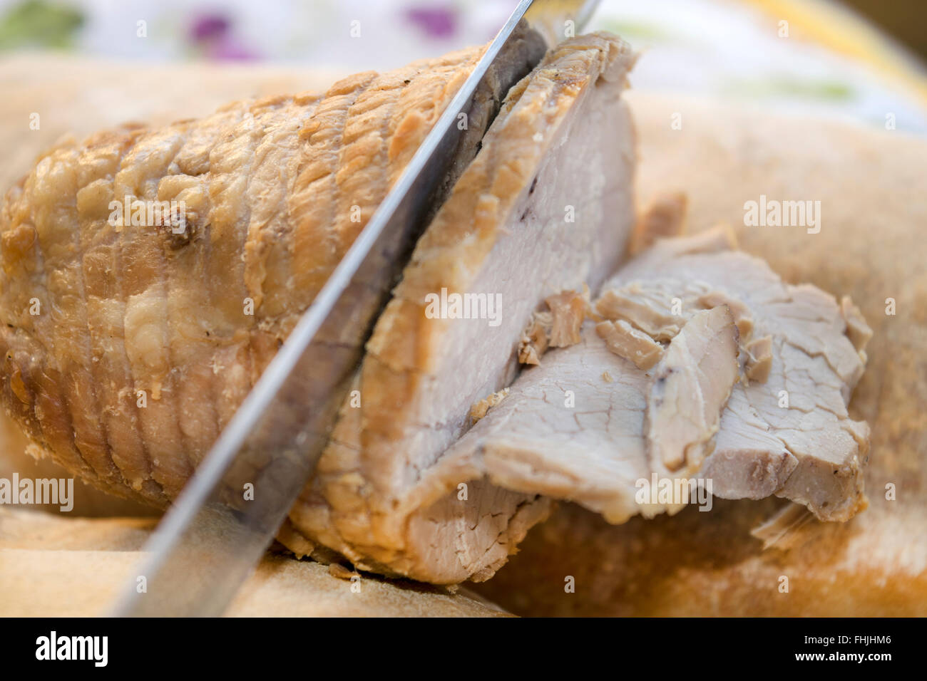 roast of veal sliced with a cuisine knife Stock Photo Alamy