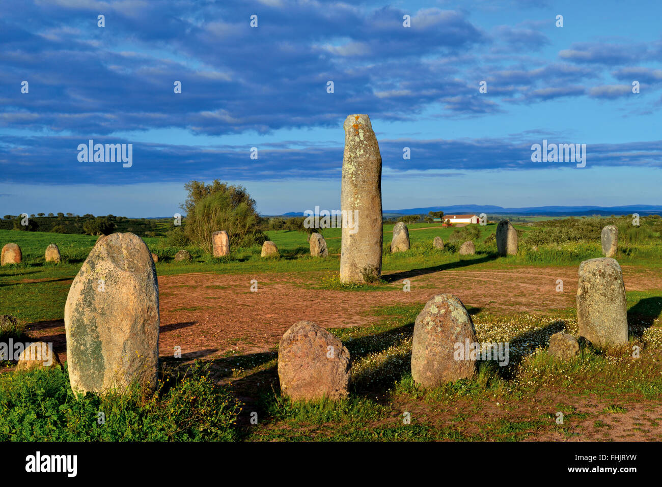 Portugal, Alentejo: Prehistoric stones Cromlech of Xerez Stock Photo