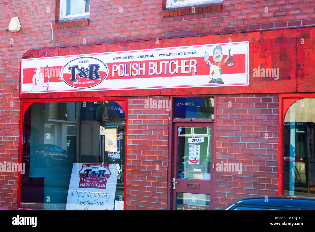 Boston Lincolnshire Polish shop butcher butchers store sign exterior outside UK England Stock Photo