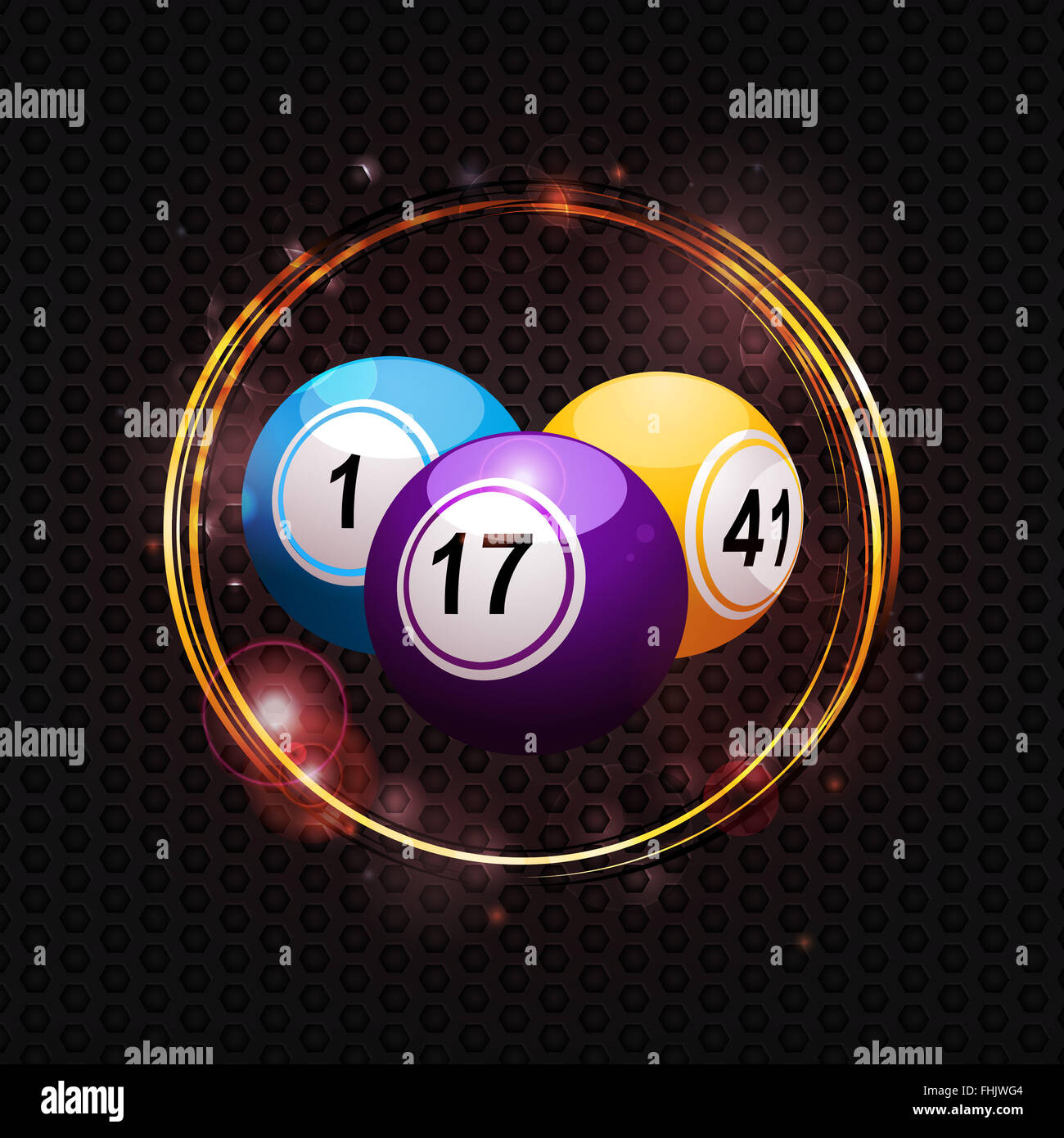 Bingo Balls in Golden Glowing Circle Over Metallic Background