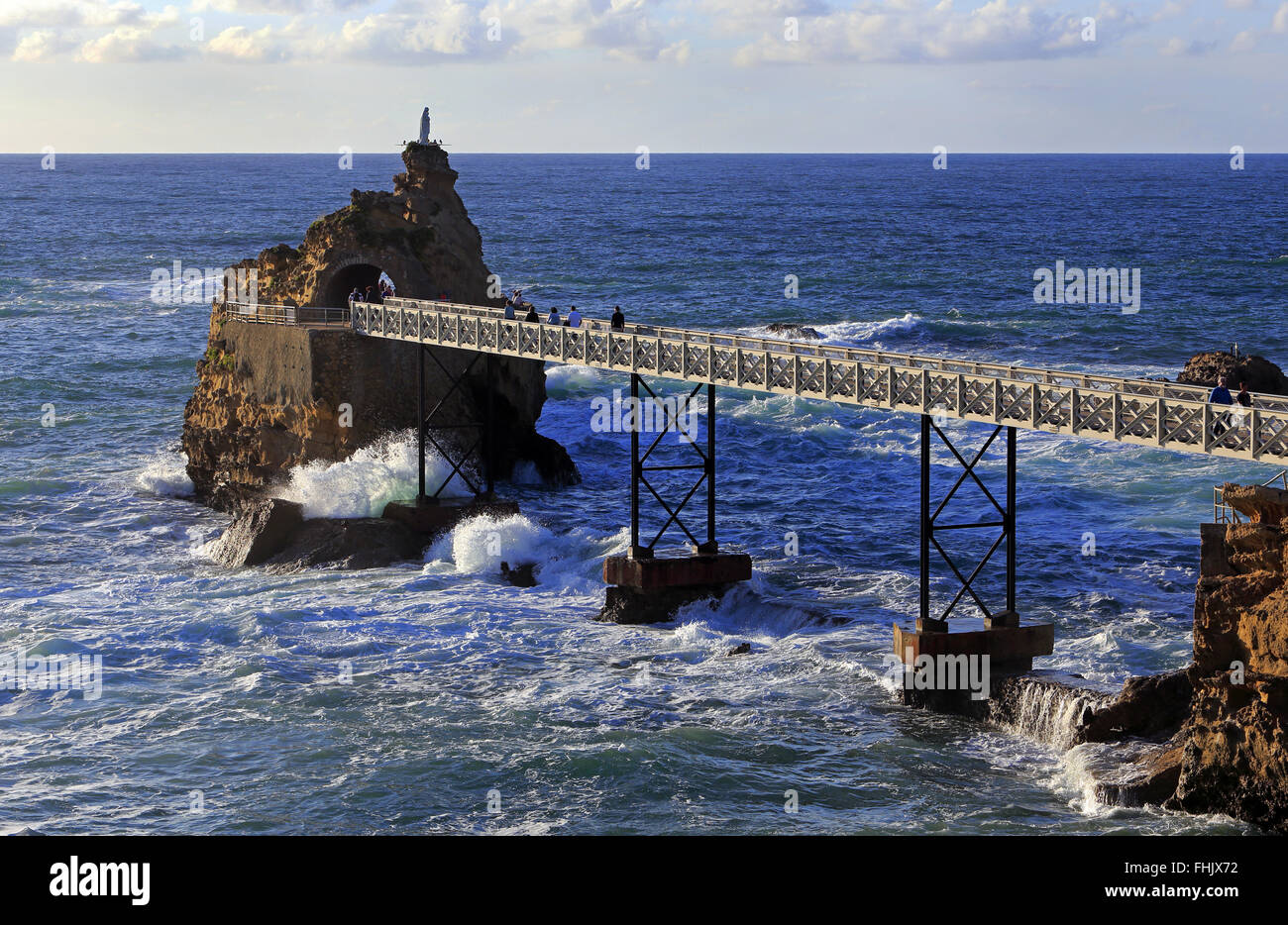 Le Rocher De La Vierge in Biarritz in late afternoon, Pyrenees Atlantiques, Aquitaine, France Stock Photo
