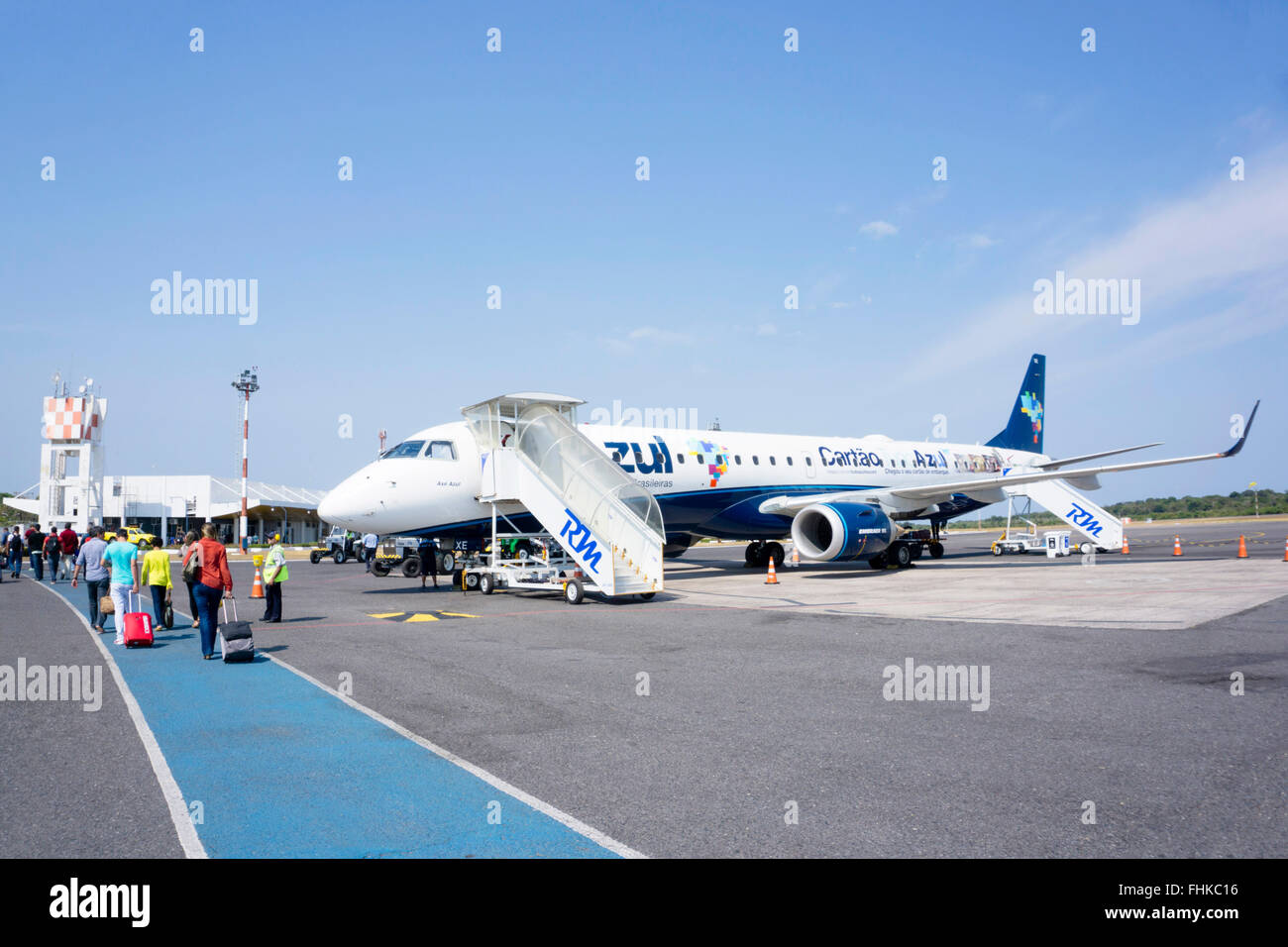 Azul Embraer jets on the runway at an airport in Brazil Stock Photo