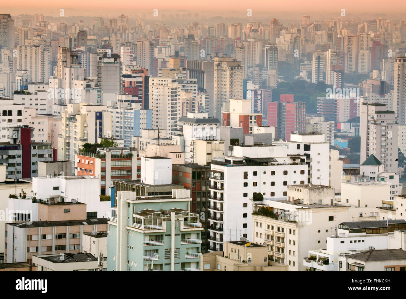 Sao Paulo skyline showing skyscraper apartment blocks and smog Stock Photo