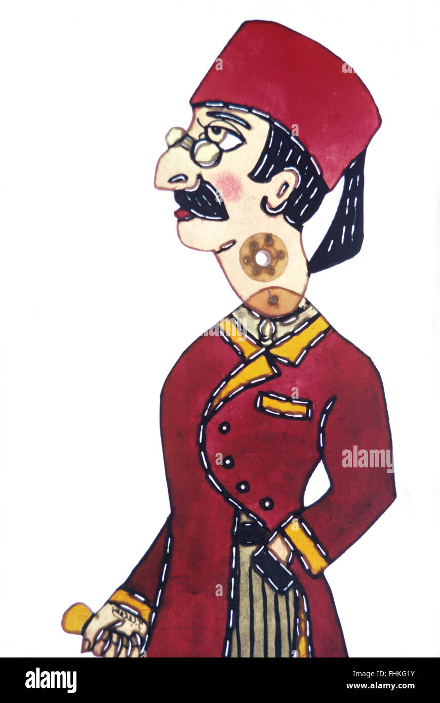 Caricature Puppet of Turkish Dandy, aka çelebi, a Sophisticated Urban Aristocrat from Istanbul or Other Large Turkish City, Turkey. A Character in the Karagöz and Hacivat Shadow Puppet Theater or Shadow Play. Stock Photo