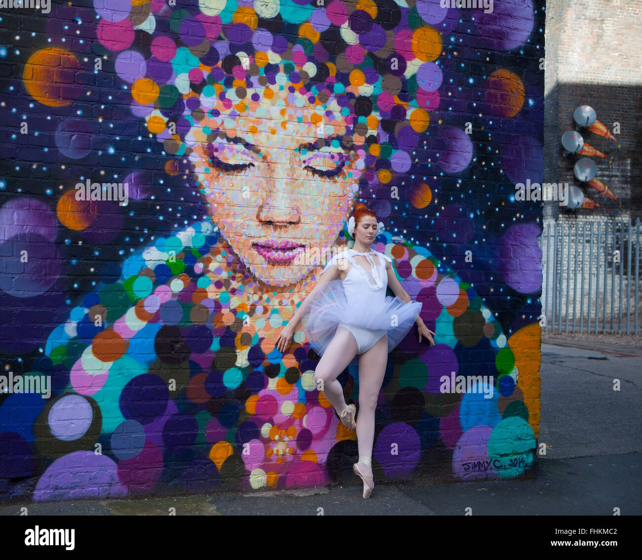 børn igen Mandag Ballerina in an urban environment. Graffiti by Jimmy C. Gibb Street,  Custard Factory, Digbeth, Birmingham, UK Stock Photo - Alamy