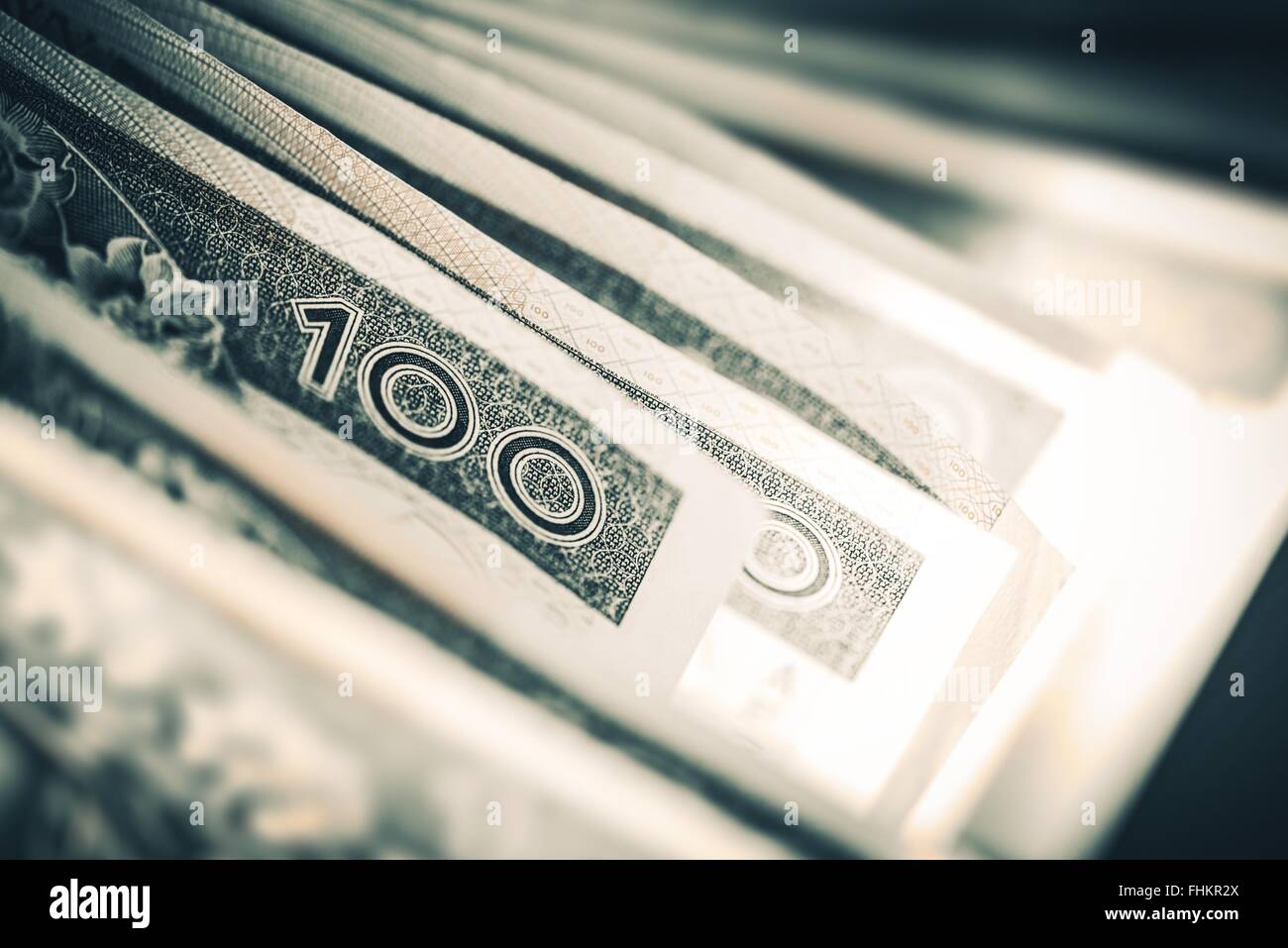 Polish Zloty Trading Business Theme. Polish Zloty Closeup. One Hundred Zloty Bills. Polish Currency. Poland, Europe. Stock Photo