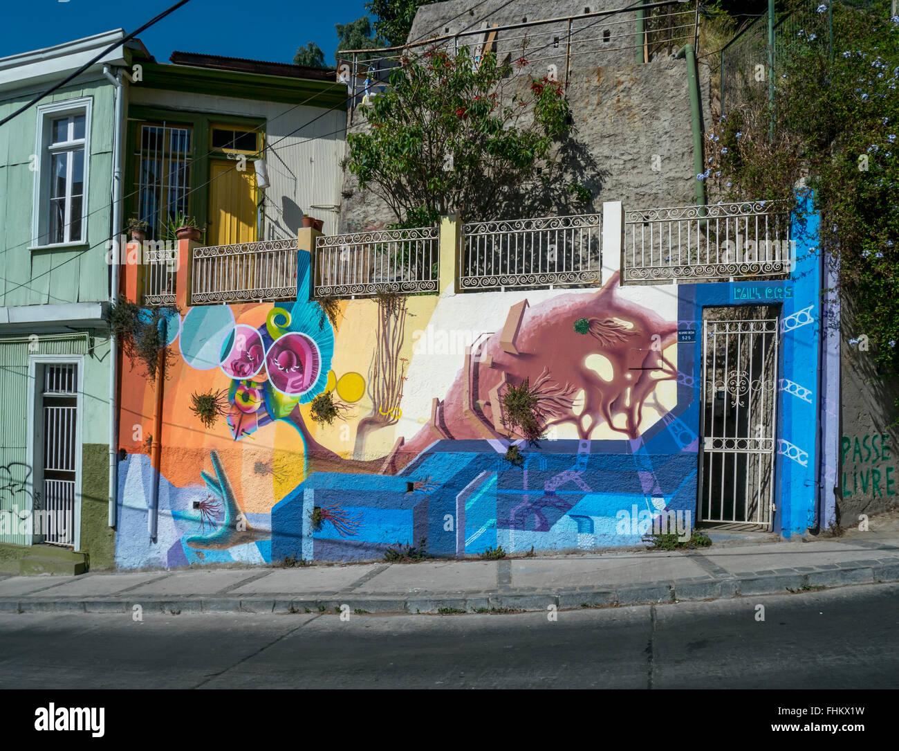 nice street art at a walking tour around Valparaiso, Chile Stock Photo