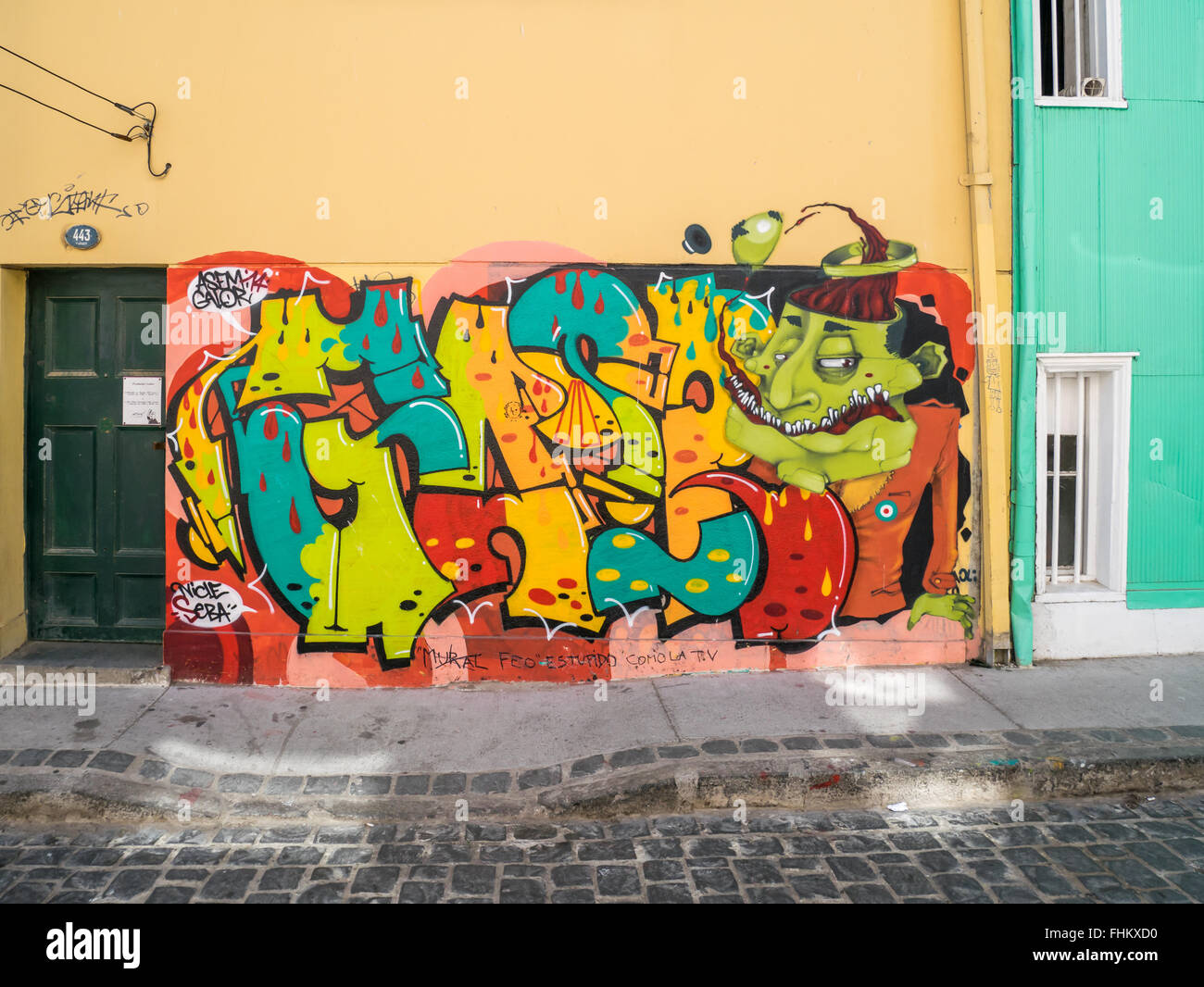 nice street art at a walking tour around Valparaiso, Chile Stock Photo