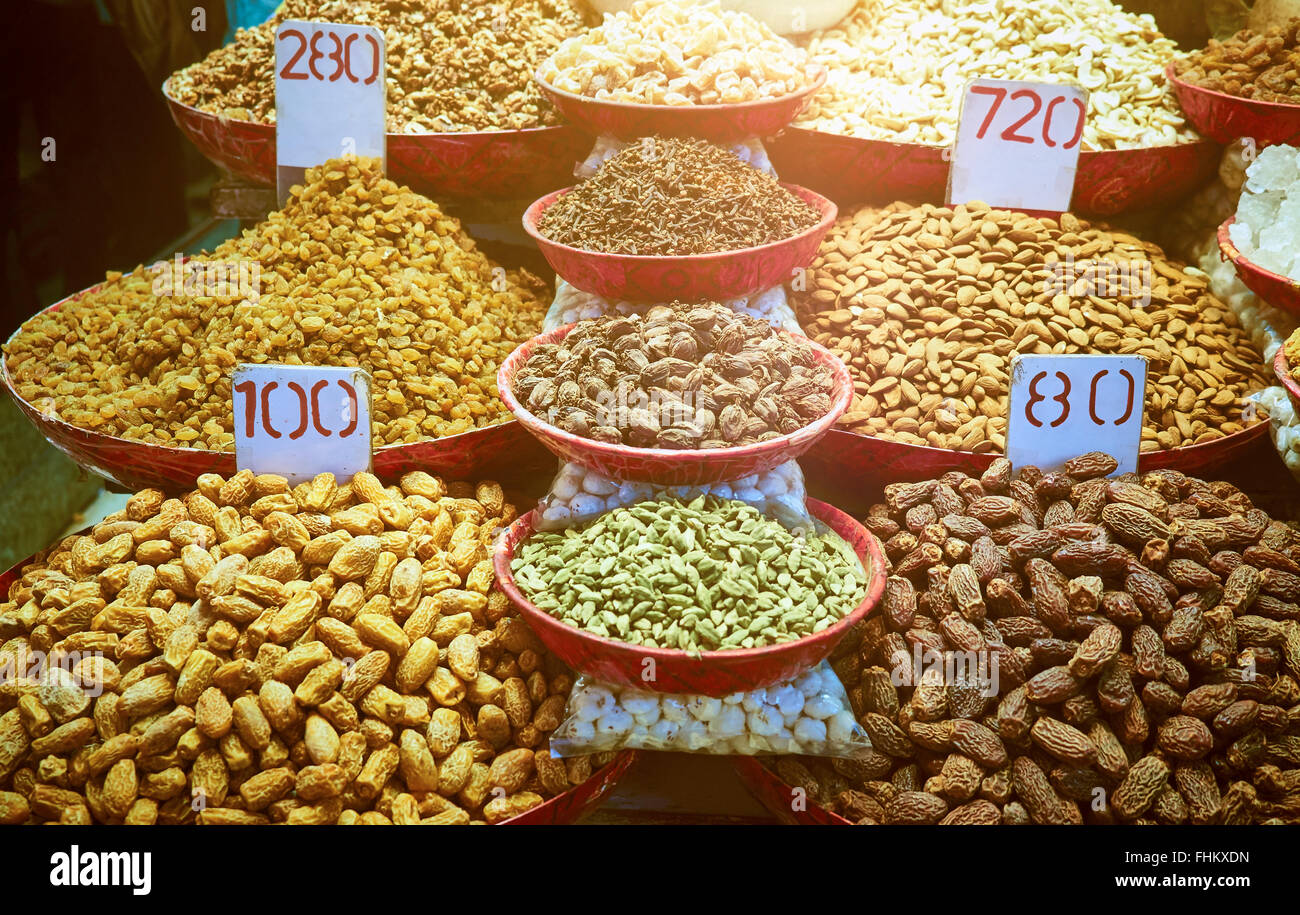 India, Old Delhi, market, spices and dried fruits Stock Photo Alamy