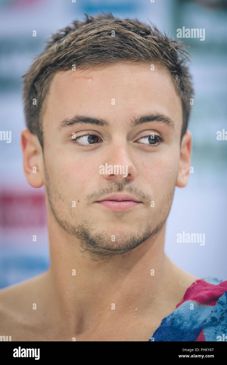 Tom Daley of Great Britain during the FINA/NVC Diving World Series in London on April, 27, 2014. Stock Photo