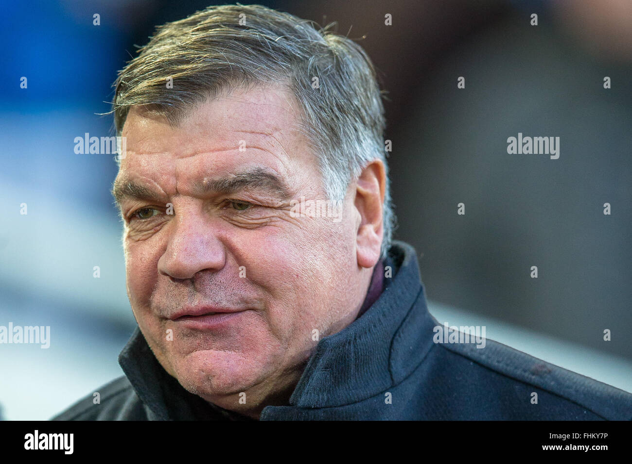 West Ham manager, Sam Allardyce prepares to watch his side take on Leicester FC at Upton Park on December, 20, 2014. Stock Photo