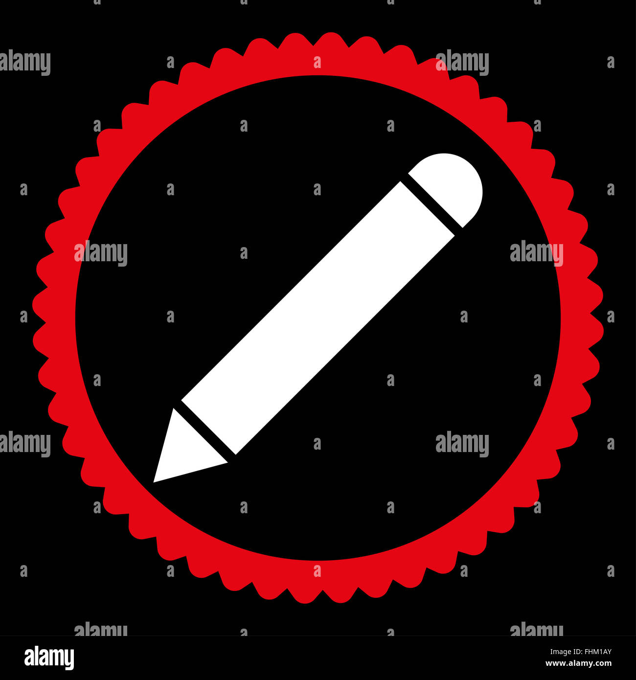 Pencil flat red and white colors round stamp icon Stock Photo - Alamy