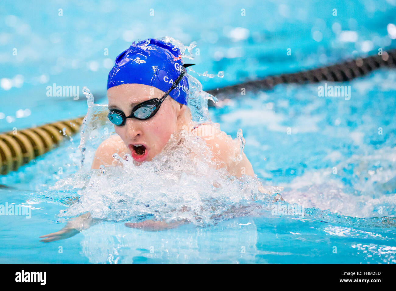 British Paralympic swimmer Claire Cashmore trains at the National Performance Centre in Manchester on December, 16, 2015. Stock Photo