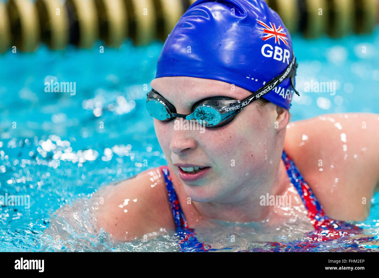 British Paralympic swimmer Steph Millward trains at the National Performance Centre in Manchester on December, 16, 2015. Stock Photo