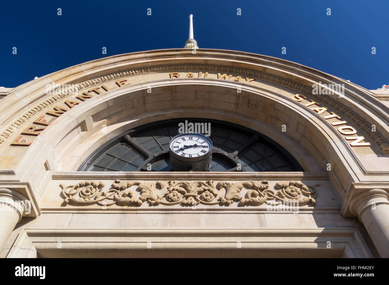 Clock above the main entrance of Fremantle railway station. Fremantle