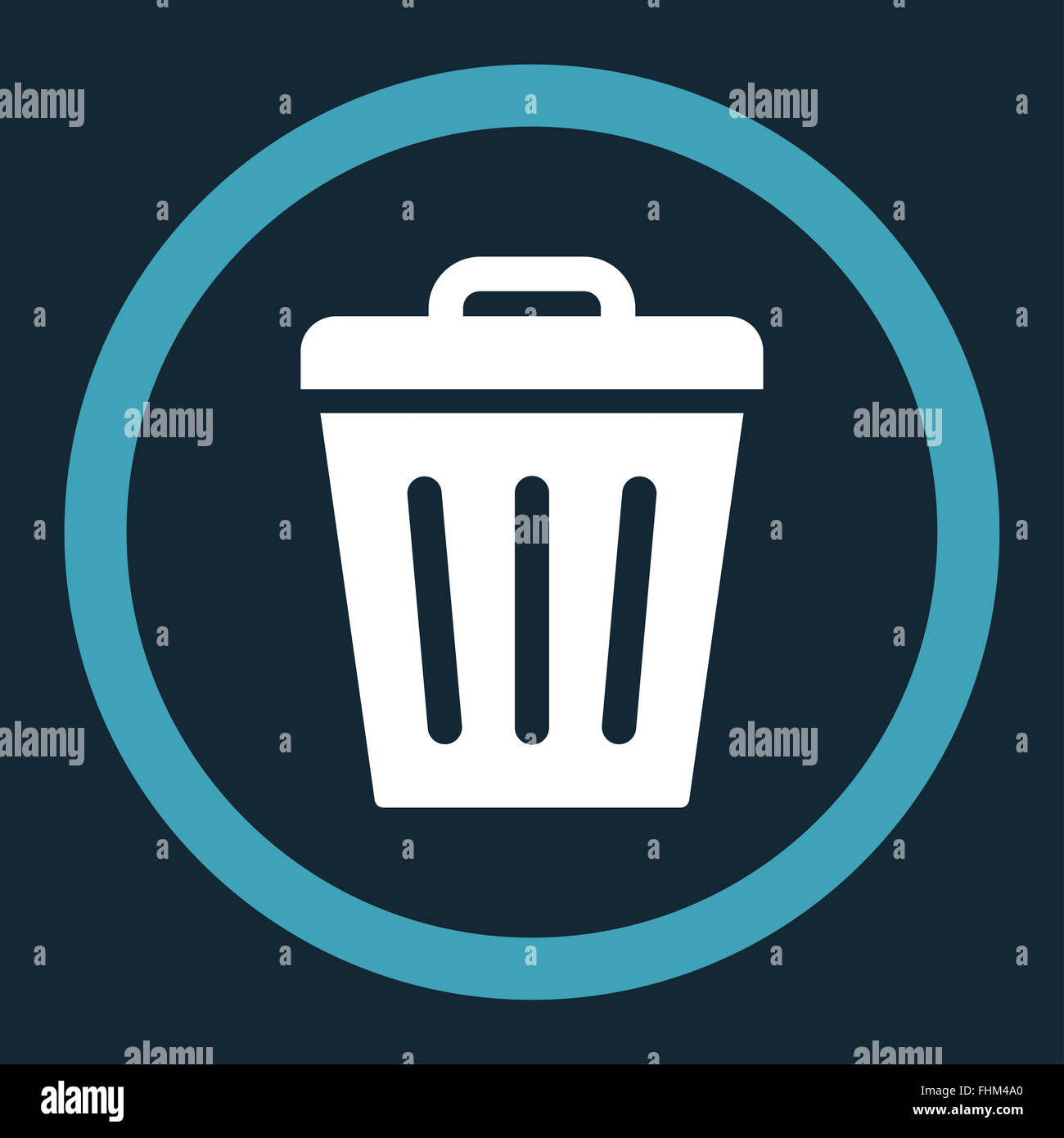 Trash Can flat blue and white colors rounded vector icon Stock Photo