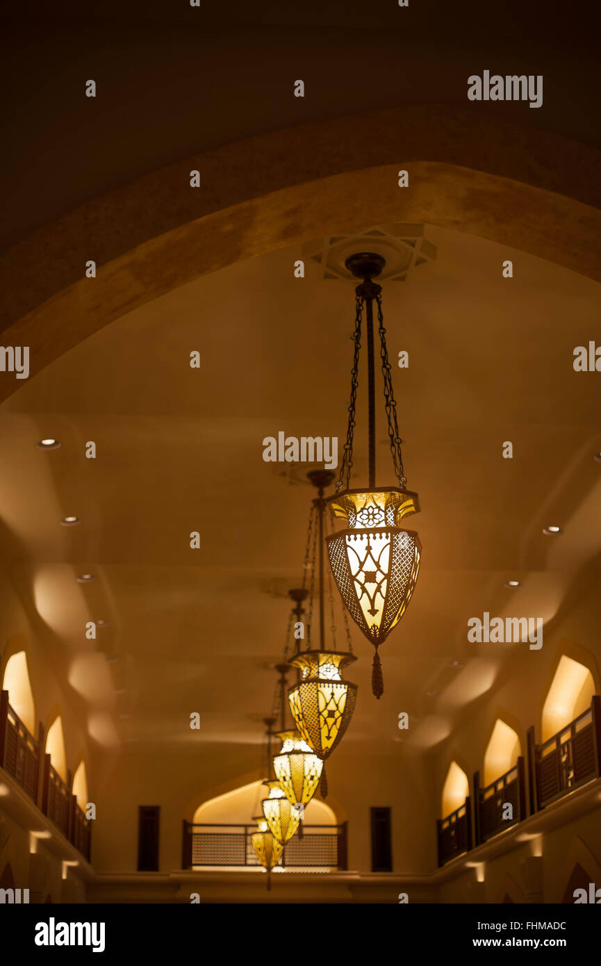 beautiful chandeliers in oriental style in the Egyptian hotel Stock Photo