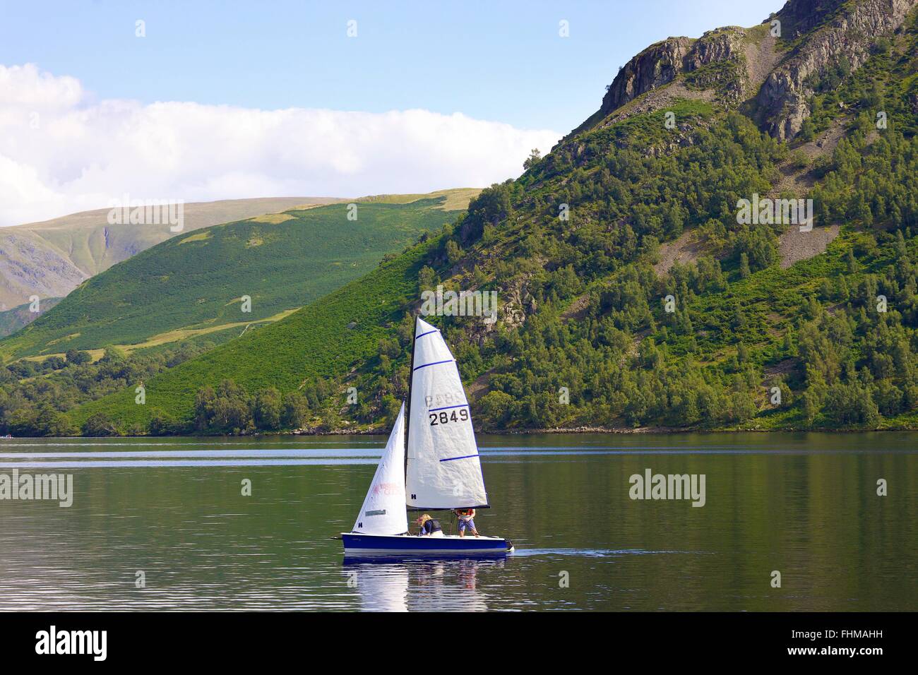 Lake District National Park. Dinghy sailing on lake Ullswater Stock