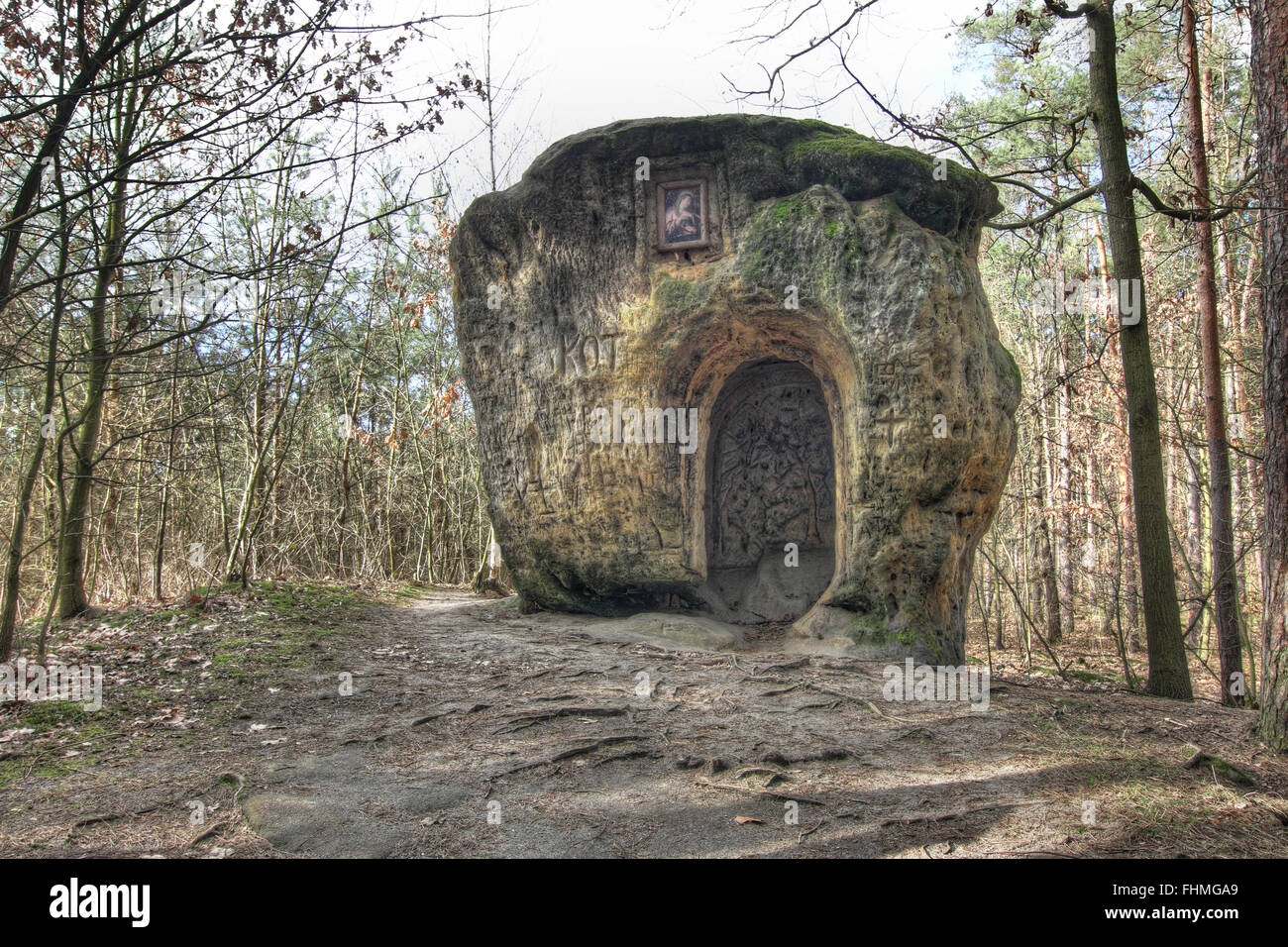 The Chapel of Mary Magdalene - chapel carved from a single piece of a huge sandstone boulder Stock Photo