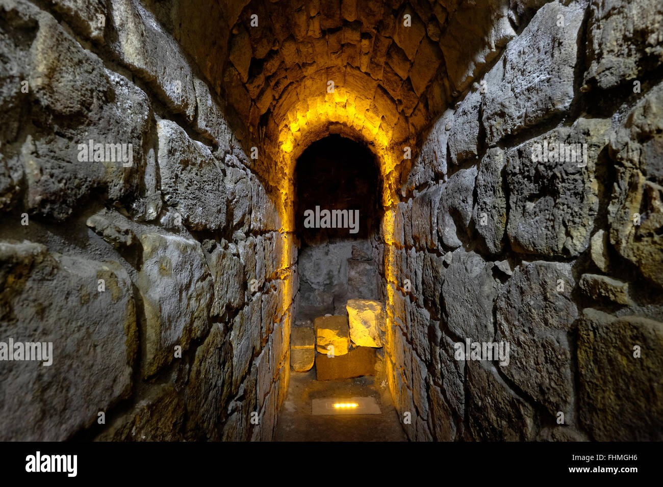 An arched niche at the underground Western Wall tunnels under the Stock
