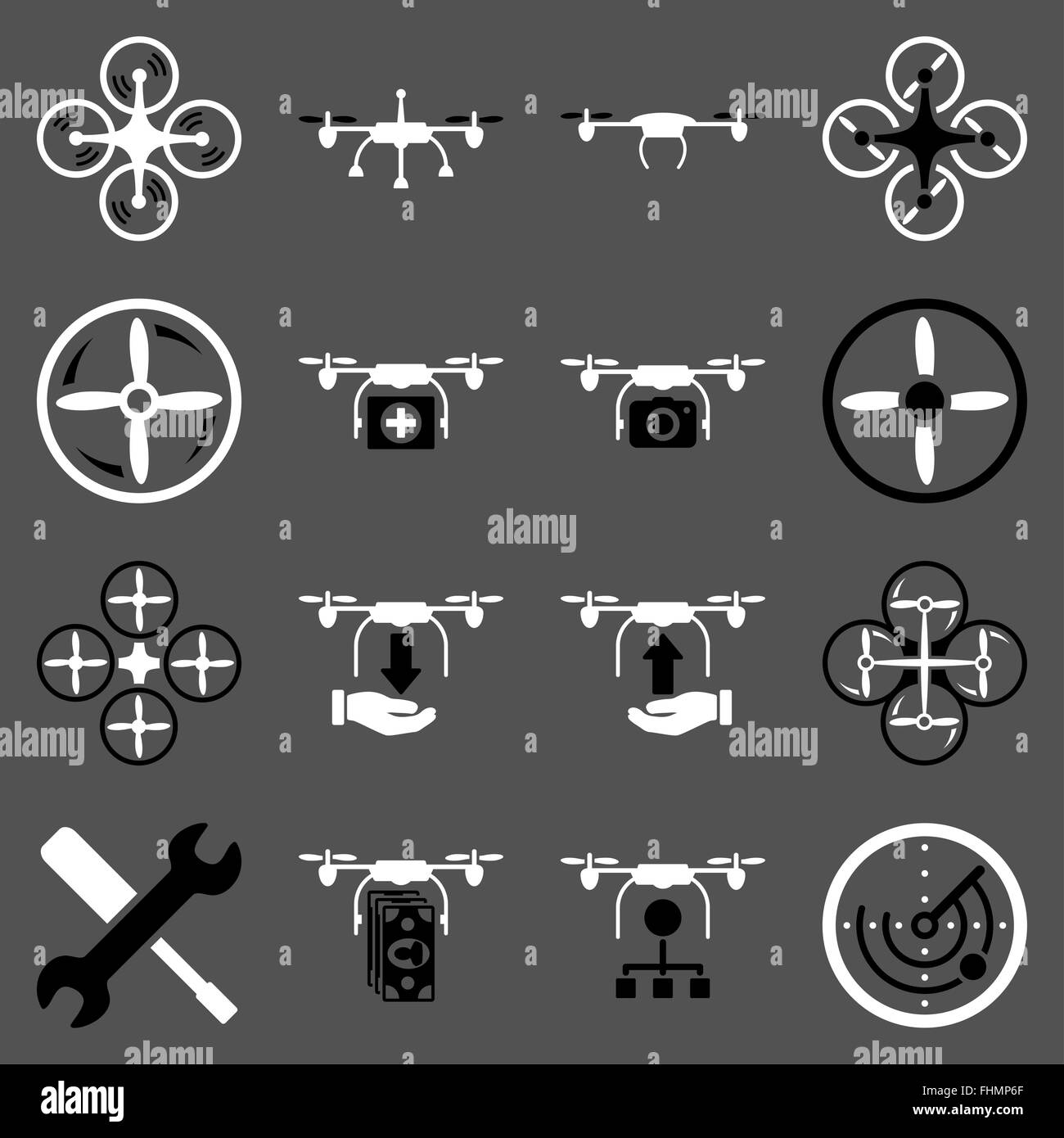 Flying drone flat bicolor icons Stock Photo - Alamy