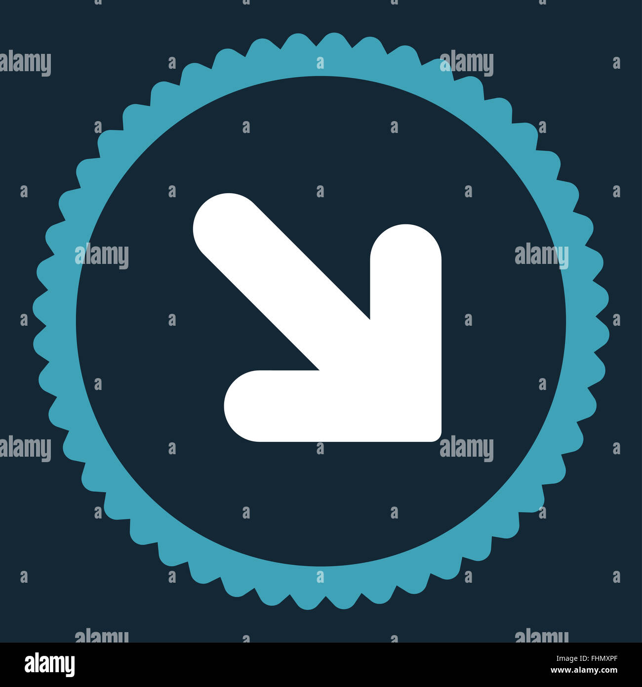 Arrow Down Right flat blue and white colors round stamp icon Stock ...
