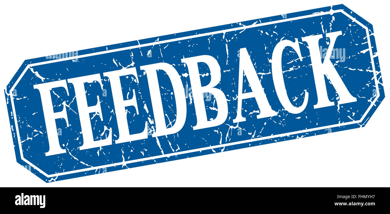 feedback blue square vintage grunge isolated sign Stock Photo - Alamy