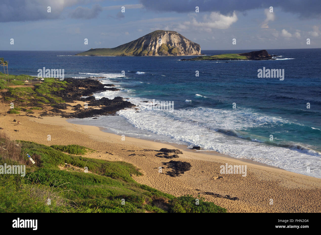 Manana or Rabbit Island in front of Makapuu Beach, windward Oahu, Hawaii, USA Stock Photo