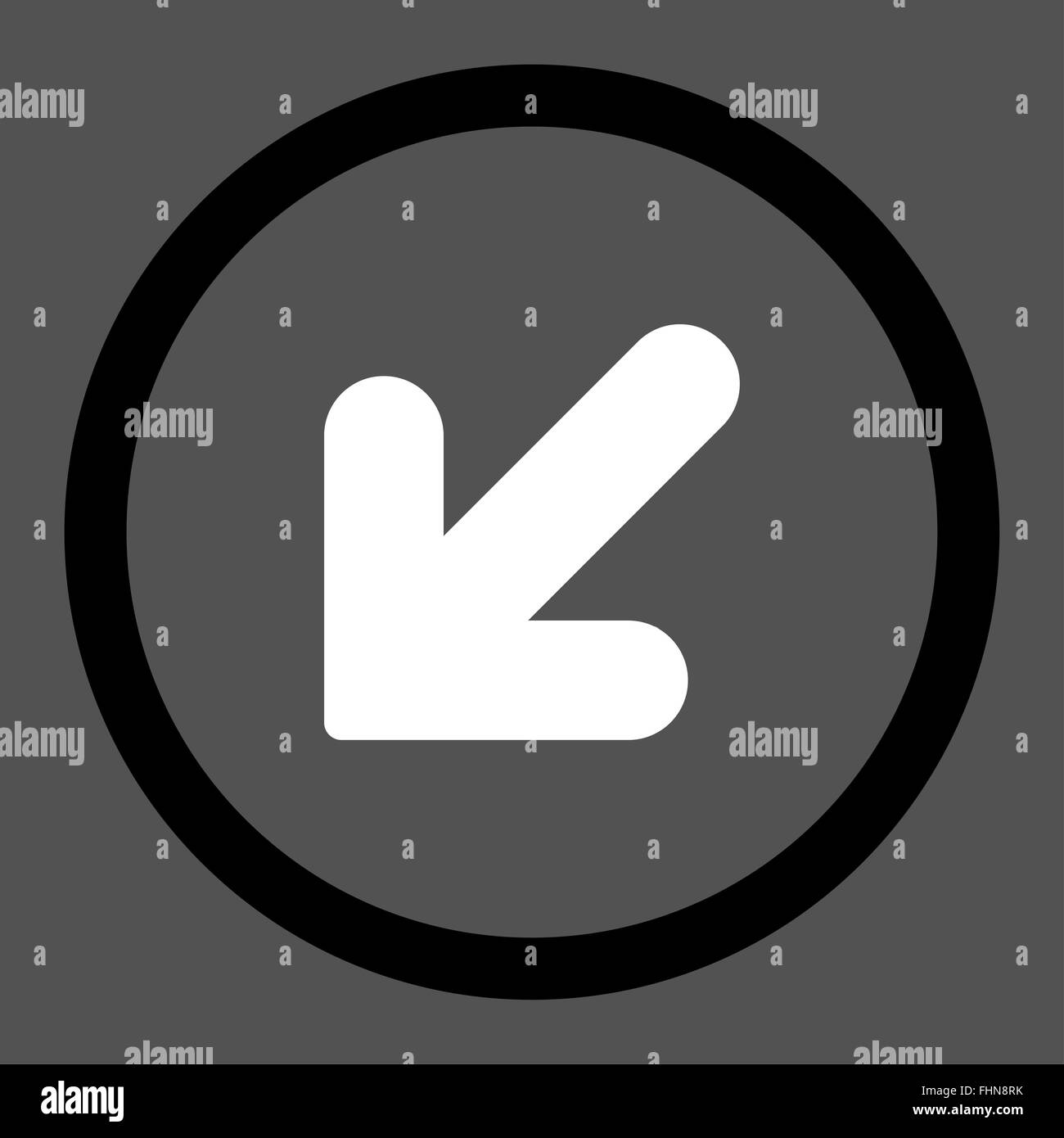 Arrow Down Left flat black and white colors rounded vector icon Stock ...