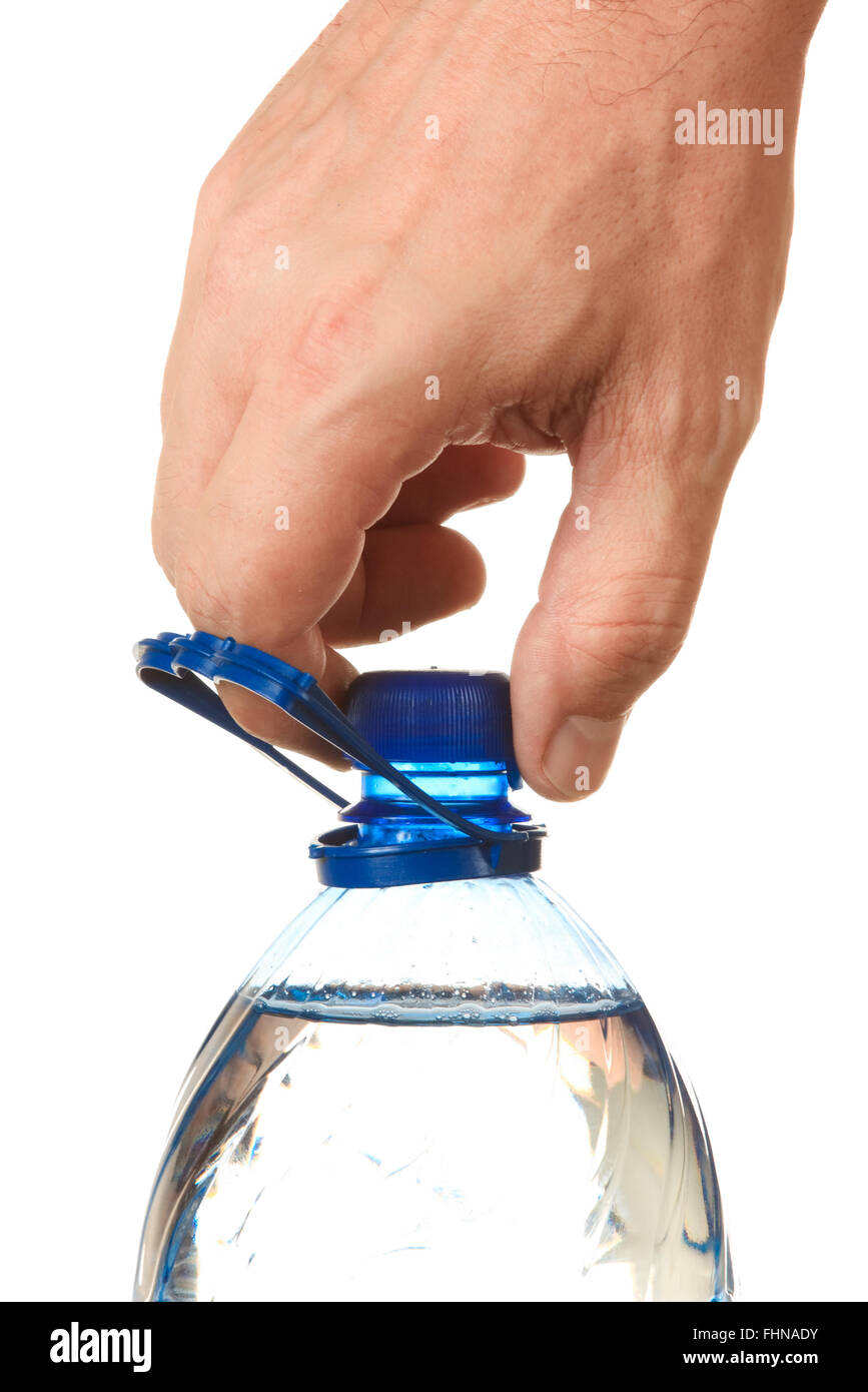 hand unscrew the cork on a bottle of water Stock Photo Alamy