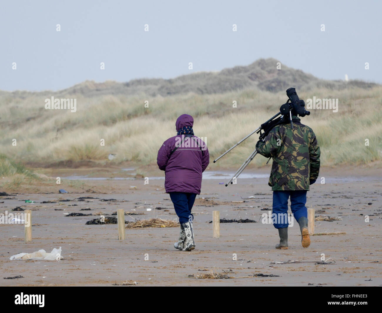 Birdwatching on the Sefton coast at Ainsdale.England. UK Stock Photo