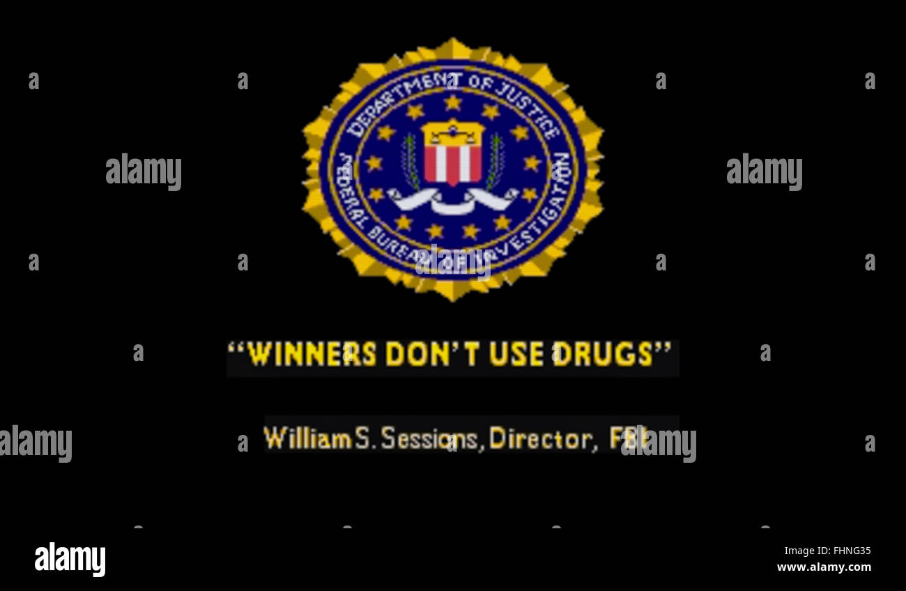 'Winners Don't Use Drugs' anti-drug splash screen message shown on coin-operated arcade machines during their display mode when not being played. This splash screen was ubiquitous during the 1990's appearing on arcade machines destined for the North American market. See description for more information. Stock Photo