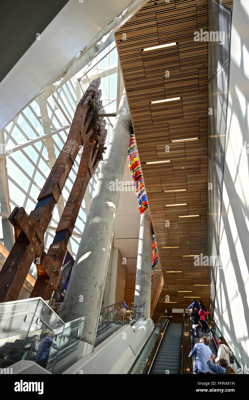 911 Memorial Museum with 2 rusted columns of the original towers Stock Photo