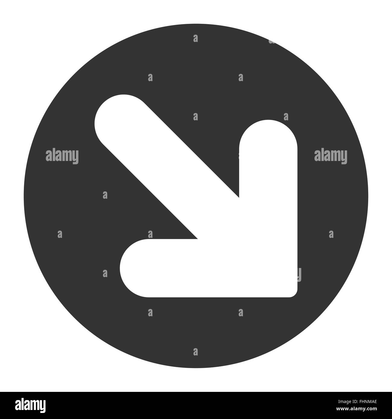 Arrow Down Right flat white and gray colors round button Stock Photo ...