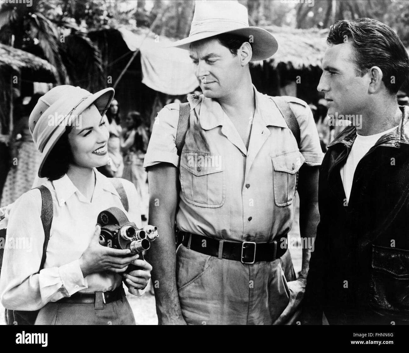 ANITA LHOEST, JOHNNY WEISSMULLER, BUSTER CRABBE, CAPTIVE GIRL, 1950 Stock Photo