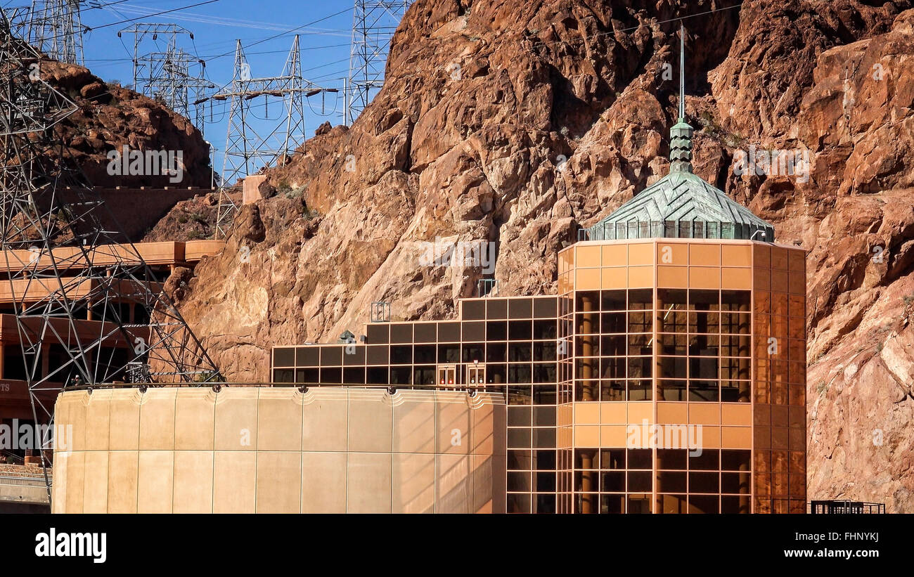 The copper colored visitors center at hoover dam Stock Photo
