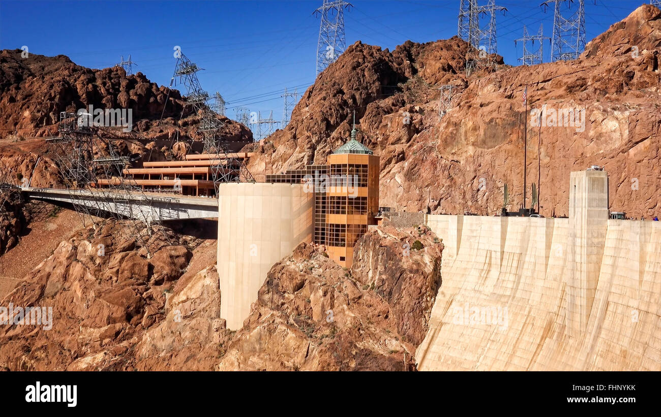 The visitor center at Hoover Dam is built into the rock Stock Photo